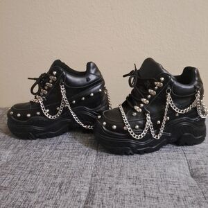 Black Platform Sneakers with Chains